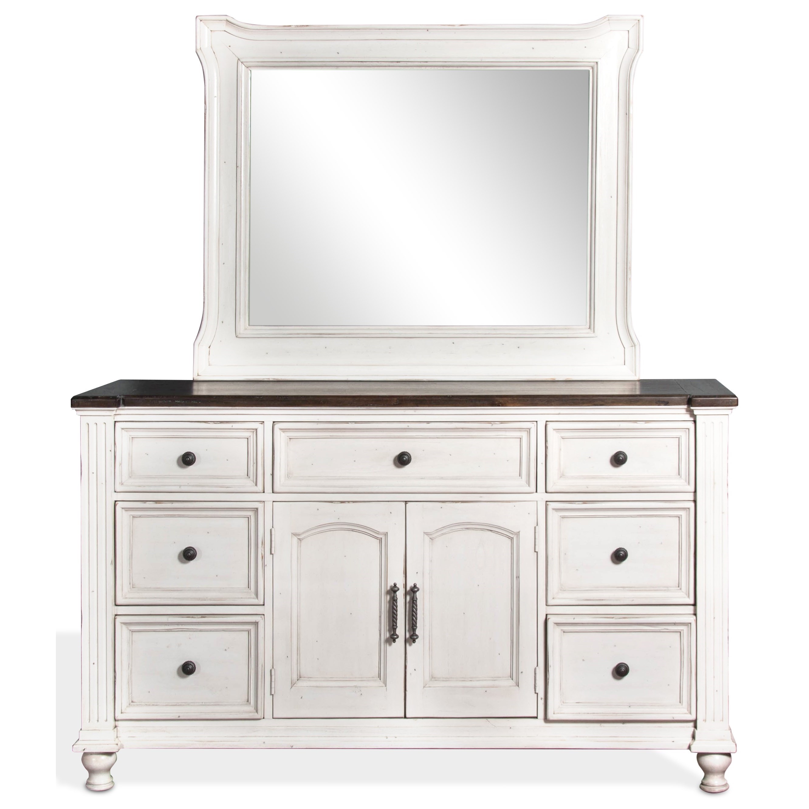 Sunny Designs Carriage House 7 Drawer Dresser and Mirror Combo in